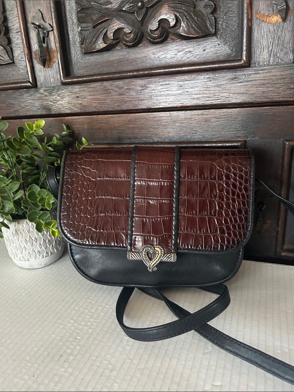 One Word by Brighton Women's Two-Tone Croc-Textured Leather Crossbody Bag